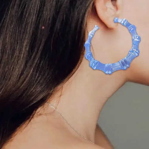 Miniatura 5 de Aretes de bambú para mujeres, gran set de aretes de aro de bambú, estilo hip hop de los 80 y 90, joyería para regalos de fiesta, accesorios