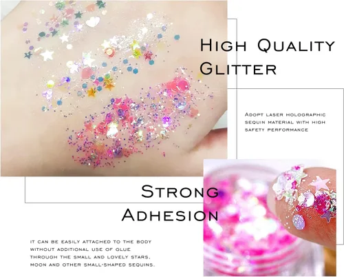Miniatura 2 de Ownest Juego de gel holográfico con purpurina gruesa de 12 colores, para fiesta de Navidad, maquillaje, cara, cuerpo, labios, cabello, uñas, #00