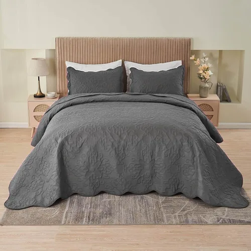 Miniatura 2 de Kingnex Juego de colcha tamaño King de 106 x 96 pulgadas, suave, ligera, acolchada, 3 piezas, 1 edredón y 2 fundas de almohada, color gris oscuro