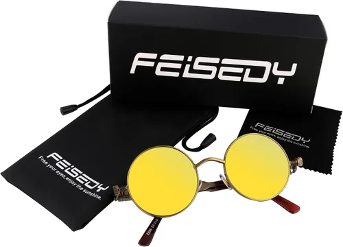 Miniatura 7 de FEISEDY Gafas de sol retro góticas steampunk marco de metal redondo círculo punk inspirado sombra hombres B1857