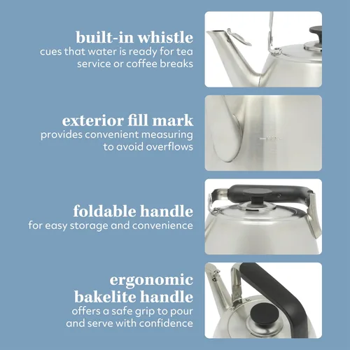Miniatura 4 de Sur La Table Kitchen Essentials Tetera Silbadora de Acero Inoxidable Cepillado de Calibre Pesado de 2 Qt - Tetera Duradera para Estufa