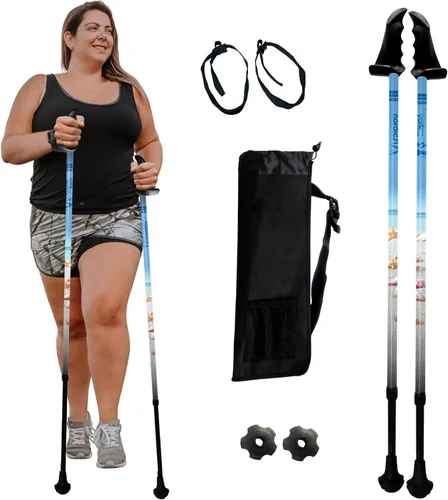 Miniatura 17 de York Nordic Bastones de senderismo motivadores grandes y altos para equilibrio y rehabilitación, 2 piezas, fuertes bloqueos de botón, patas de goma