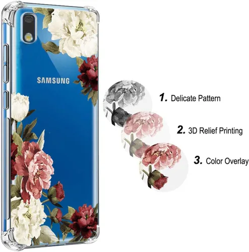 Miniatura 5 de Funda para Galaxy A10E, funda para teléfono Galaxy A10E con flores, delgada a prueba de golpes, patrón floral transparente, suave, flexible, TPU