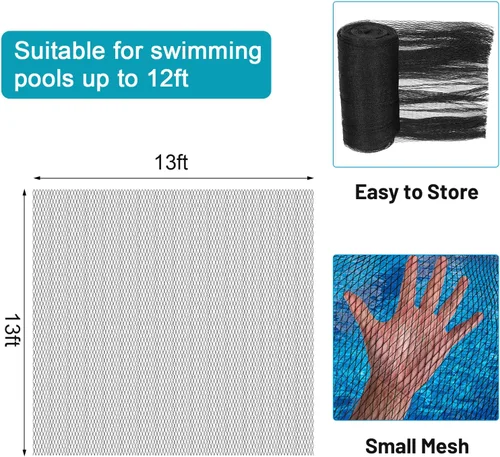 Miniatura 2 de Therwen Cubierta de red de hojas de piscina, cubierta de malla de invierno con 12 clips de metal grandes, color negro (apto para 12 pies)