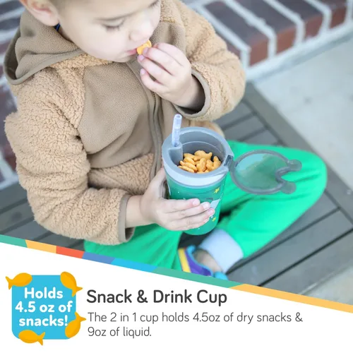 Miniatura 5 de Nuby Tazón de aperitivo todo en uno y taza de popote suave antiderrames, los colores y las impresiones de Snack N' Sip pueden variar. Capacidad