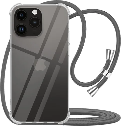 Funda diseñada para iPhone 14 Pro Max con correa ajustable para el cuello, TPU transparente suave antiamarilleamiento, a prueba de golpes, funda