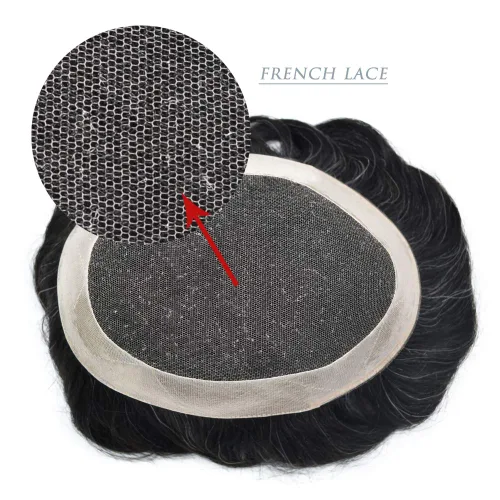 Miniatura 4 de Toupee para hombres, postizos, sistema de reemplazo de cabello de encaje francés para hombres, pieza de pelo polivinílico para hombres, sistema