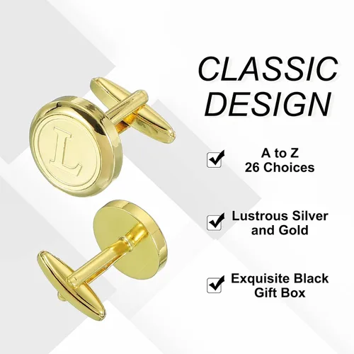 Miniatura 3 de uxcell Gemelos clásicos con inicial para hombre, gemelos de cobre para hombre, letras del alfabeto A-Z, esmoquin, con caja de regalo, para negocios