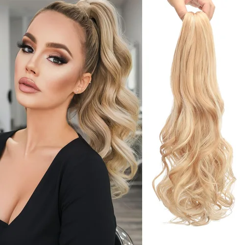Miniatura 7 de Limerence Extensión de cola de caballo ondulada de 20 pulgadas de largo, pieza de cabello sintético para mujeres y niñas, extensiones de cola