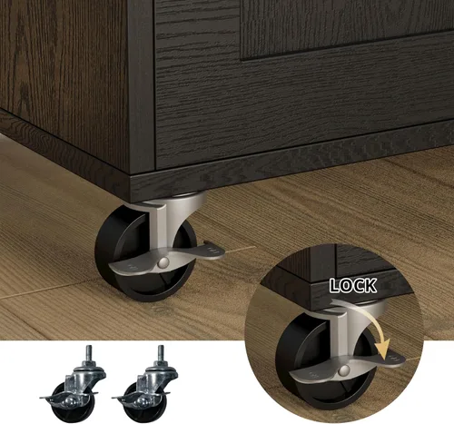 Miniatura 6 de IRONCK - Mesa de isla de cocina rodante con ruedas, hoja abatible, gabinete de almacenamiento, cajón, estante para especias/toallas, carro de Negro