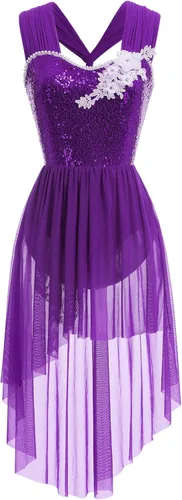 AFAVOM Vestido de baile con lentejuelas para mujer, con tirantes cruzados, falda de malla fluida, disfraz de baile contemporáneo