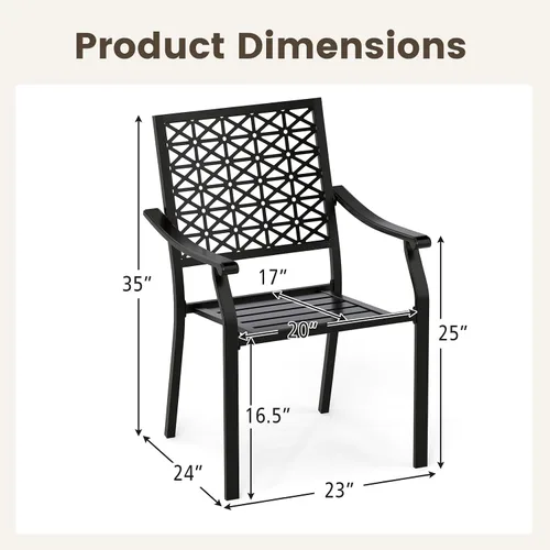 Miniatura 3 de Giantex Juego de 2 sillas apilables de comedor para patio, sillas de metal apilables para exteriores con reposabrazos, marco de acero reforzado