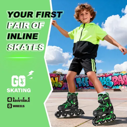 Miniatura 2 de 2PM SPORTS - Patines en línea ajustables Torinx verde para niños, patines divertidos para principiantes para niños, jóvenes, niñas, hombres