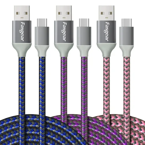 Miniatura 9 de Fasgear Cables USB C a USB A de 10 pies, paquete de 2 cables largos de carga rápida 3A tipo C 2.0, trenzados, compatibles con Galaxy S21 Plus Note