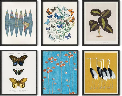 Miniatura 25 de HAUS AND HUES Arte abstracto para pared, juego de 6 arte moderno japonés para pared, decoración de pared estética, póster de mariposa y luna, obra