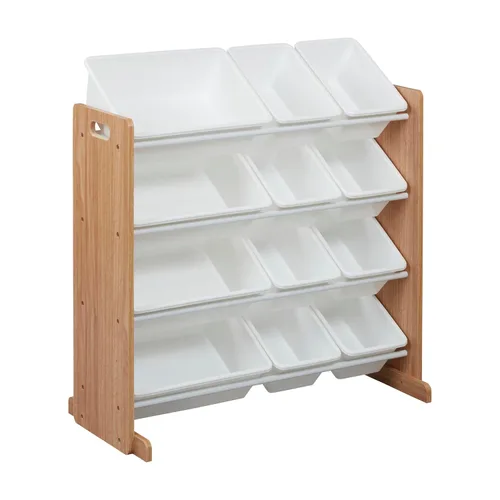ECR4Kids Organizador de 4 niveles con 12 cajones, para almacenamiento de juguetes, color natural oscuro/blanco