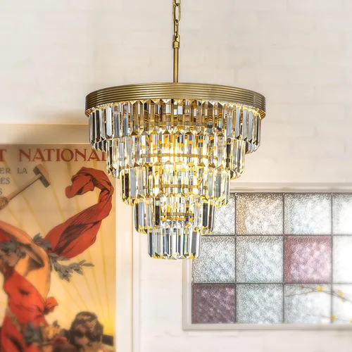 ALOADECOR Candelabro de cristal de 5 niveles con forma de cono glamoroso de 4 luces, de 16 pulgadas, color dorado suave, ajustable, contemporáneo,