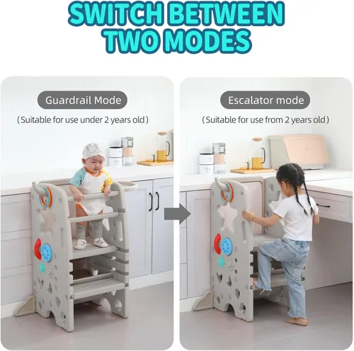 Miniatura 4 de UNICOO Taburete multifuncional para niños con doble riel de seguridad, altura ajustable, torre para niños pequeños para encimera de cocina y baño