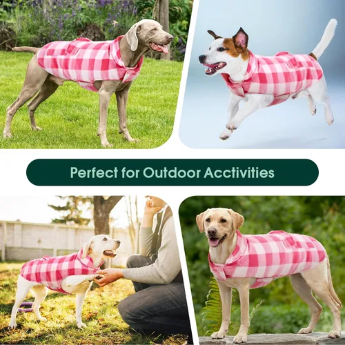 Miniatura 6 de Kuoser - Abrigo de invierno para perros, chaqueta de forro polar resistente al viento, estilo británico a cuadros, chaleco para climas fríos, Rosa