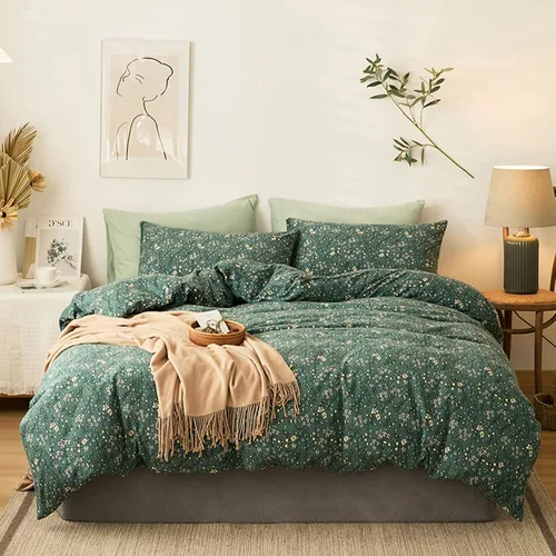 Miniatura 53 de Juego de funda de edredón blanca con estampado floral azul, juego de ropa de cama de algodón suave estilo bohemio, juego de ropa de cama estética