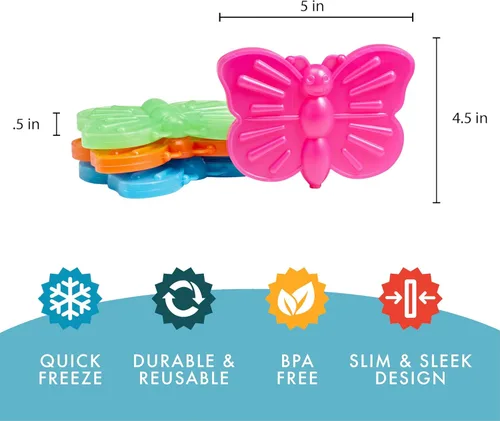 Miniatura 3 de Fit & Fresh Cool Coolers - bolsas de hielo delgadas para loncheras, bolsas y hieleras, formas acuáticas para niños Mariposa (4 unidades)