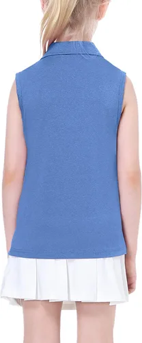 Miniatura 5 de EXARUS Camisetas polo de golf para niñas, sin mangas, cuello en V, tenis, atléticas, para ejercicio escolar de 5 a 12 años