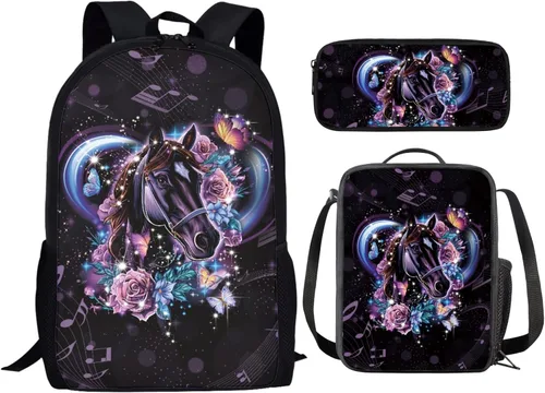Miniatura 80 de HUGS IDEA Juego de 3 bolsas escolares con aislamiento térmico para el almuerzo, estuche para lápices