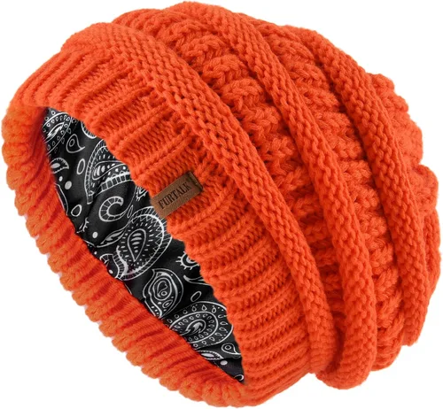 Miniatura 7 de FURTALK Gorro de invierno para mujer, con forro de satén, tejido trenzado, grueso, holgado, gorro cálido