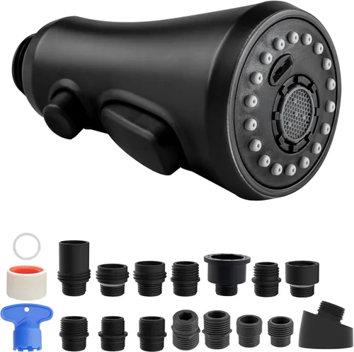 Miniatura 16 de Hibbent Cabezal pulverizador extraíble, boquilla rociadora de 3 funciones certificada por NSF/ANSI/CAN 61 y CUPC, 15 adaptadores, repuesto de Bronce