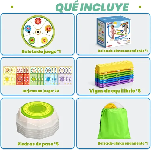 Miniatura 8 de Wee Wonders Piedras iluminadas y haz de equilibrio para niños, piedras de paso con música de piano, juego giratorio y 30 tarjetas, juguetes