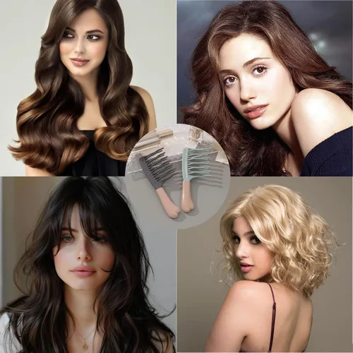 Miniatura 7 de Peine de dientes anchos de doble fila para mujer, peine desenredante de dientes grandes para cabello rizado y permanente, herramienta de peinado