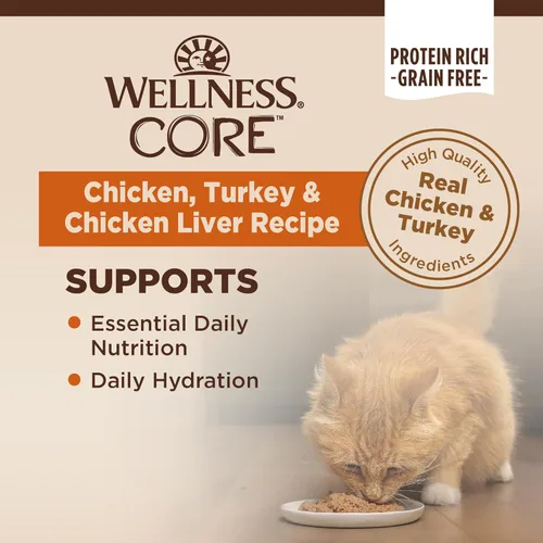 Miniatura 3 de Wellness CORE Pate - Alimento húmedo enlatado para gatos adultos, natural, rico en proteínas, sin granos, receta de pollo y pavo, 3 onzas, paquete