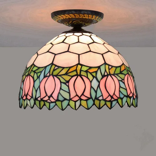 Miniatura 4 de Reemplazo de pantalla de lámpara Tiffany de 12 pulgadas, solo lámpara de vitral, diseño de flor de tulipán, para lámpara de mesa, luz colgante