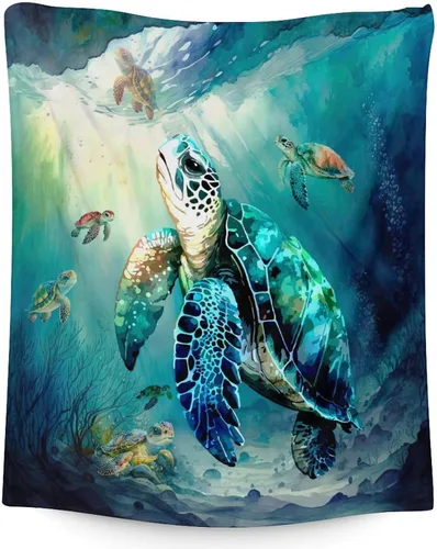 Miniatura 12 de Manta de tortuga para regalo, manta de 40 x 30 pulgadas, cálida, acogedora, suave, manta de regalo de tortuga marina para niñas y niños, decoración