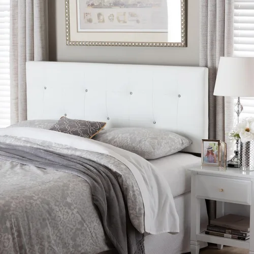 Miniatura 2 de Baxton Studio Dalini cabecera para interiores con botones de cristal de imitación, Vinilo, Blanco