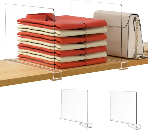 Miniatura 22 de HBlife 12 piezas de divisores de estante de acrílico transparente, organizador vertical de bolsos para armario, perfecto para suéteres, camisas