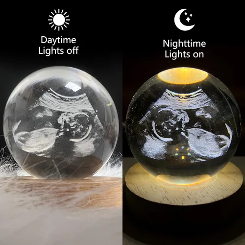 Miniatura 4 de Bola de Cristal con Foto de Ultrasonido Personalizada, Bola Decorativa Mágica de Cristal Láser 3D Personalizada con Soporte de Luz, Marco de Foto