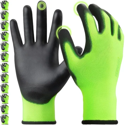 Miniatura 10 de Kebada Guantes de trabajo de seguridad, paquete de 120 pares a granel, pantalla táctil, revestimiento de poliuretano, ideales para almacén, Negro