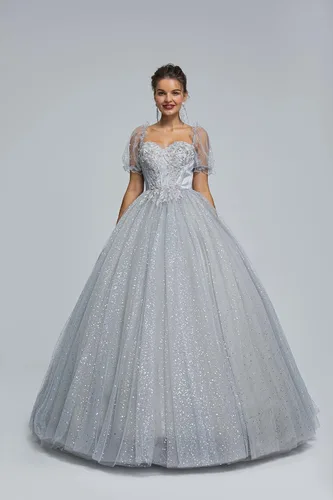 Miniatura 5 de Engerla Vestido largo de quinceañera de tul con cuentas para mujer