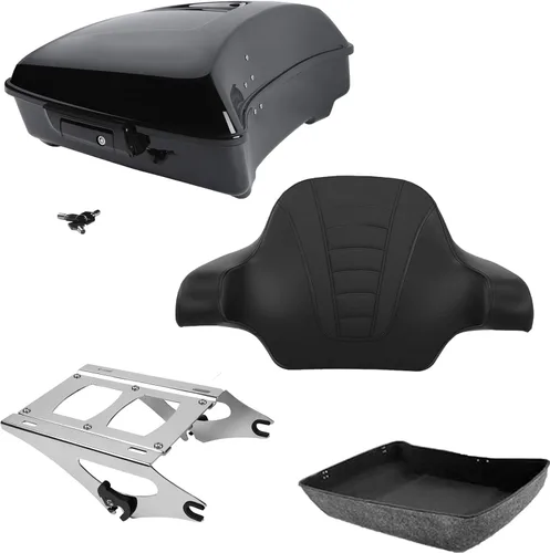 Miniatura 27 de TCMT Caja de maletero de motocicleta cortada de 10.7", respaldo envolvente, soporte de montaje para 2 personas, compatible con Harley 2014-2025 Con