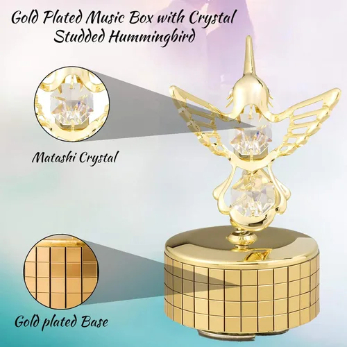 Miniatura 5 de Matashi Regalo de Navidad para mujer, caja de música de colibrí con cristal chapado en oro de 24 quilates, pieza de exhibición de mesa