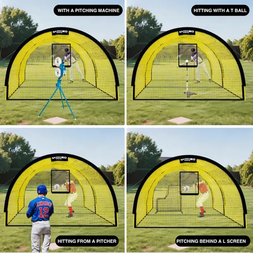 Miniatura 6 de Red de jaula de bateo de béisbol y sóftbol mejorada de 22 x 12 x 8 pies con agujero para máquina de lanzamiento, red antidesgarro de 4 capas de 1.25