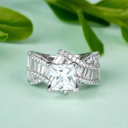 Miniatura 3 de Jeulia Anillos de compromiso de corte princesa de 2 quilates para mujer, plata de ley con diamante blanco, circonita cúbica, anillo de compromiso
