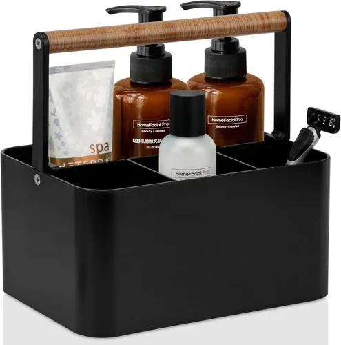 Miniatura 7 de BYUNER Organizador de Ducha Negro Portátil: Organizador de Baño de Plástico para Encimera, Organizador de Limpieza con Asa, Cesta de Ducha Rígida