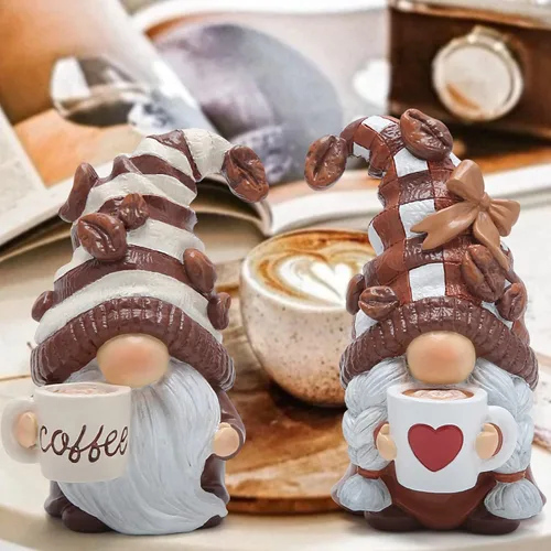 Miniatura 7 de Hodao 2 piezas de figuritas de gnomos de café - Decoración de elfo enano Tomte sueco para bar, hogar, regalos, decoración de rincón de café