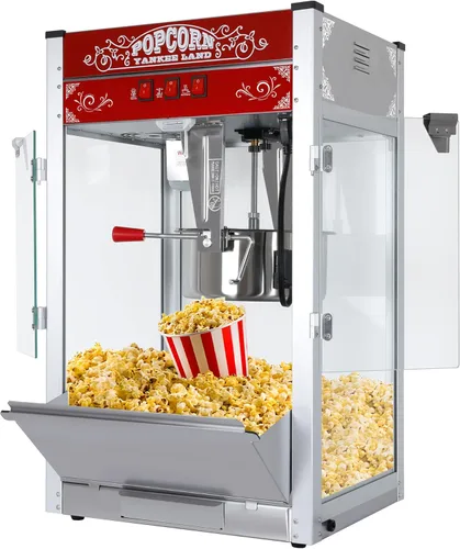Miniatura 9 de Máquina comercial de palomitas de maíz con carrito y ruedas, máquina para hacer palomitas de maíz con hervidor de acero inoxidable de 24 onzas, Rojo