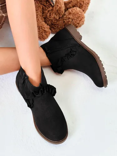 Miniatura 2 de Coutgo Botas de tobillo con volantes y cremallera lateral, tacón bajo grueso, sin cordones, botines Chelsea casuales