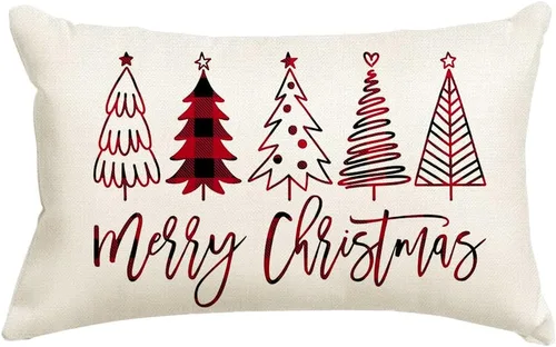 Miniatura 11 de RABUSOFA Fundas de almohada de Navidad de 12 x 20 pulgadas, almohadas decorativas de árbol de Navidad, fundas de cojín rojas de Navidad para Rojo