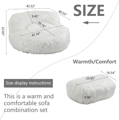 Miniatura 2 de Puf con reposapiés, puf de felpa con relleno incluido, suave puf para juegos, sofá gigante perezoso con otomana para adultos y niños, sala de estar