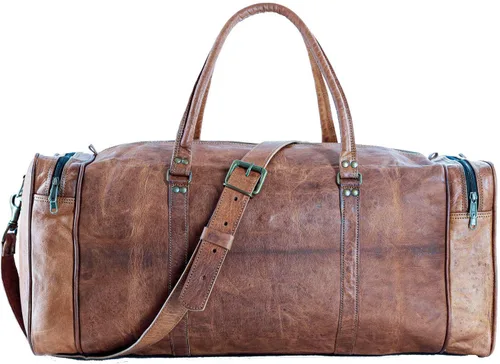 Miniatura 7 de Bolsa de cuero de lona de 32 pulgadas, grande, para viaje, gimnasio, deporte, fin de semana, de noche, por Komal's Passion Leather, Marrón, Classic